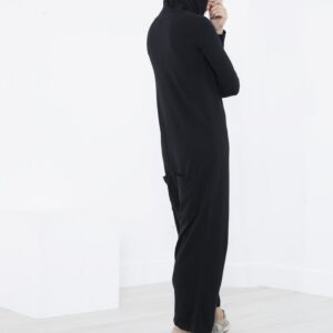 Knit Hooded Jumpsuit in Black