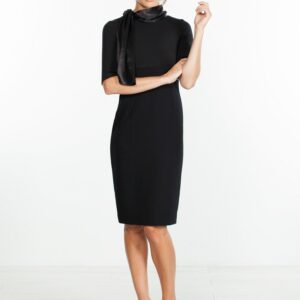 Tie Neck Wool Dress in Black