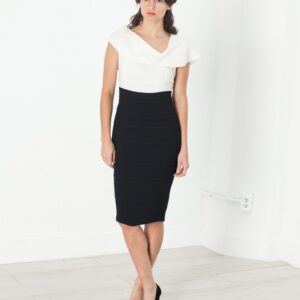 Asymmetric Dress in Cream/Black